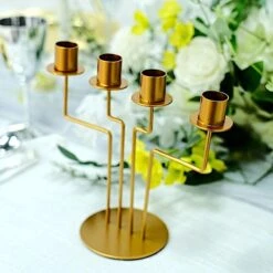 2 Metal 4 Arm Geometric Candelabra Taper Candle Holders - Gold 15 2 Metal 4 Arm Geometric Candelabra Taper Candle Holders - Gold -Optimal Home Decoration 2 metal 4 arm geometric taper candelabra candle holders gold iron cand tp006 gold 29459383189567