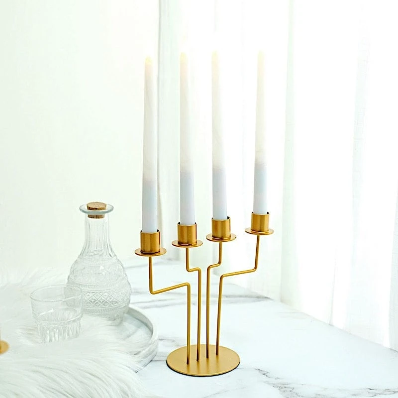 2 Metal 4 Arm Geometric Candelabra Taper Candle Holders - Gold 11 2 Metal 4 Arm Geometric Candelabra Taper Candle Holders - Gold - Image 9