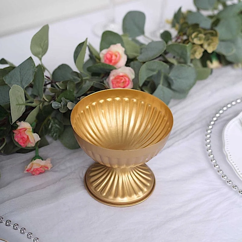 2 Metal 4" Ribbed Bowl Style Mini Compote Vases Flower Pots - Gold 10 2 Metal 4" Ribbed Bowl Style Mini Compote Vases Flower Pots - Gold - Image 8