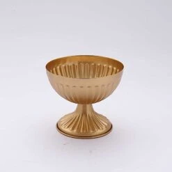 2 Metal 4" Ribbed Bowl Style Mini Compote Vases Flower Pots - Gold