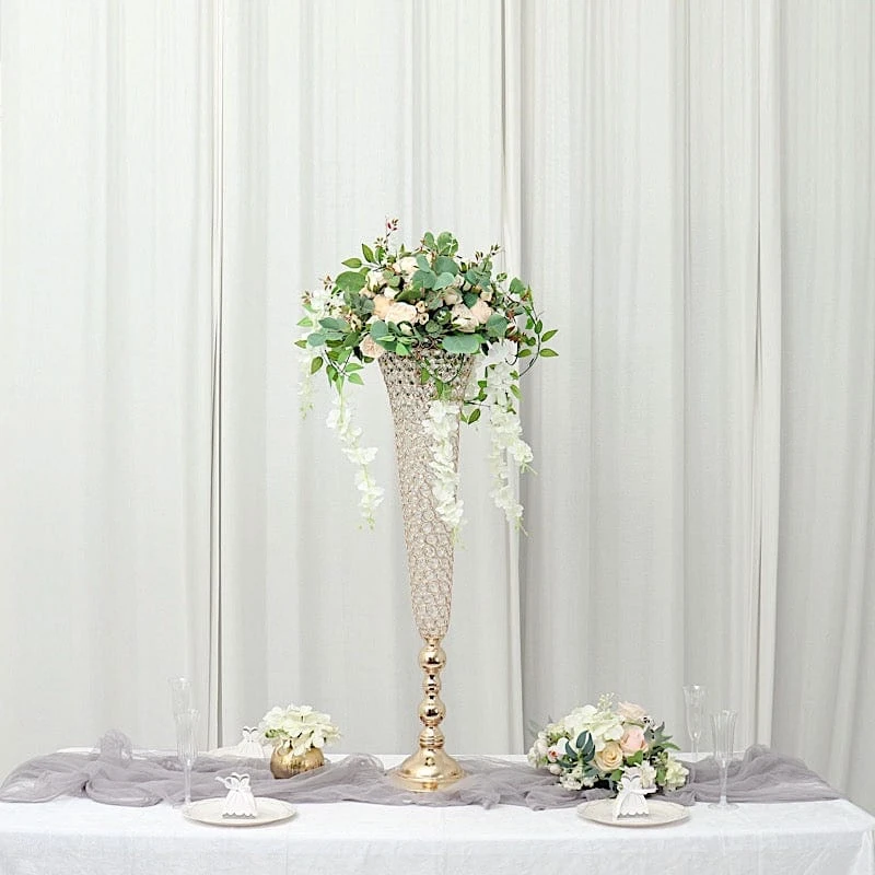 2 Metal 40" Tall Trumpet Vases With Acrylic Crystal Beads Table Centerpieces 10 2 Metal 40" Tall Trumpet Vases With Acrylic Crystal Beads Table Centerpieces - Image 8