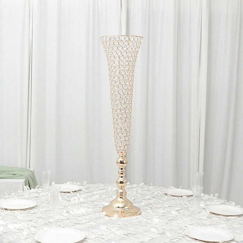2 Metal 40" Tall Trumpet Vases With Acrylic Crystal Beads Table Centerpieces 11 2 Metal 40" Tall Trumpet Vases With Acrylic Crystal Beads Table Centerpieces - Image 9