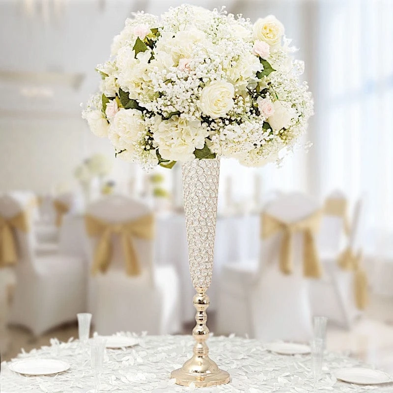 2 Metal 40" Tall Trumpet Vases With Acrylic Crystal Beads Table Centerpieces 5 2 Metal 40" Tall Trumpet Vases With Acrylic Crystal Beads Table Centerpieces - Image 3