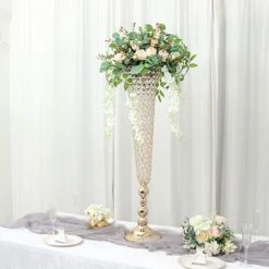 2 Metal 40" Tall Trumpet Vases With Acrylic Crystal Beads Table Centerpieces 26 2 Metal 40" Tall Trumpet Vases With Acrylic Crystal Beads Table Centerpieces -Optimal Home Decoration 2 metal 40 tall trumpet vases with acrylic crystal beads table centerpieces 30057495822399