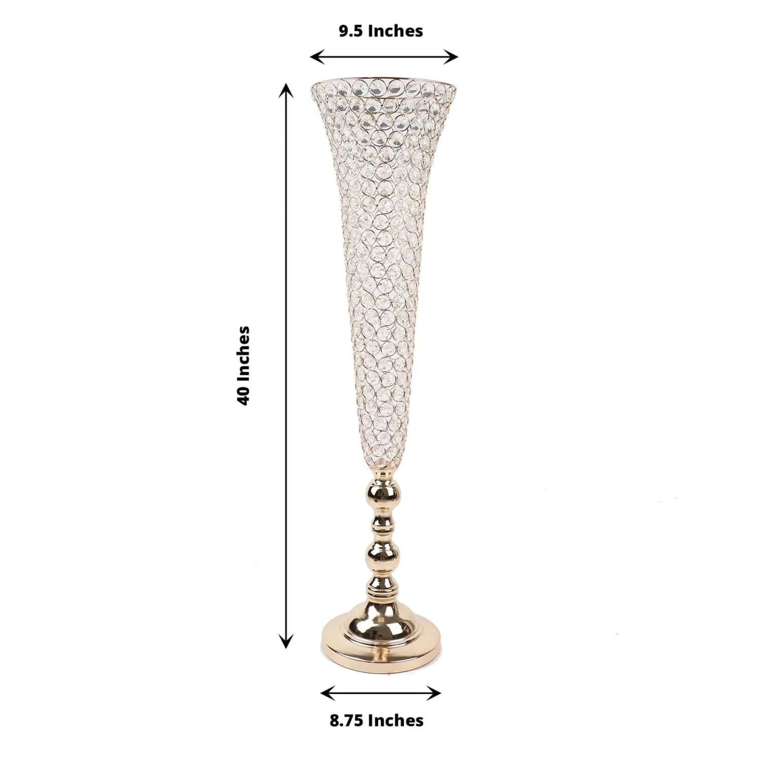 2 Metal 40" Tall Trumpet Vases With Acrylic Crystal Beads Table Centerpieces 4 2 Metal 40" Tall Trumpet Vases With Acrylic Crystal Beads Table Centerpieces - Image 2