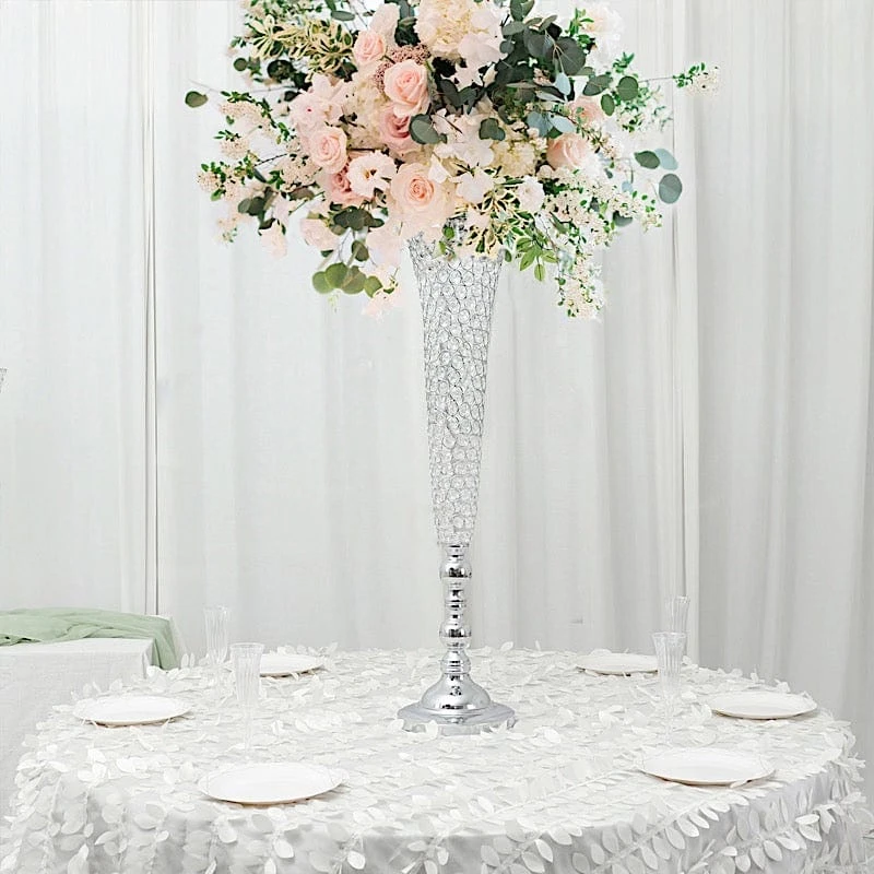 2 Metal 40" Tall Trumpet Vases With Acrylic Crystal Beads Table Centerpieces 14 2 Metal 40" Tall Trumpet Vases With Acrylic Crystal Beads Table Centerpieces - Image 12