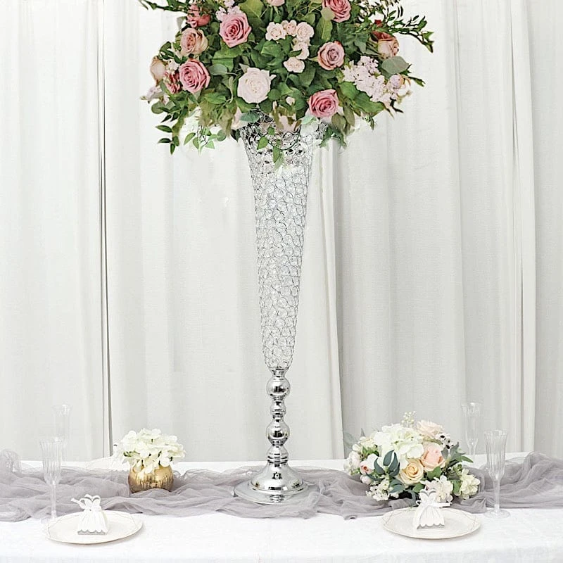 2 Metal 40" Tall Trumpet Vases With Acrylic Crystal Beads Table Centerpieces 15 2 Metal 40" Tall Trumpet Vases With Acrylic Crystal Beads Table Centerpieces - Image 13