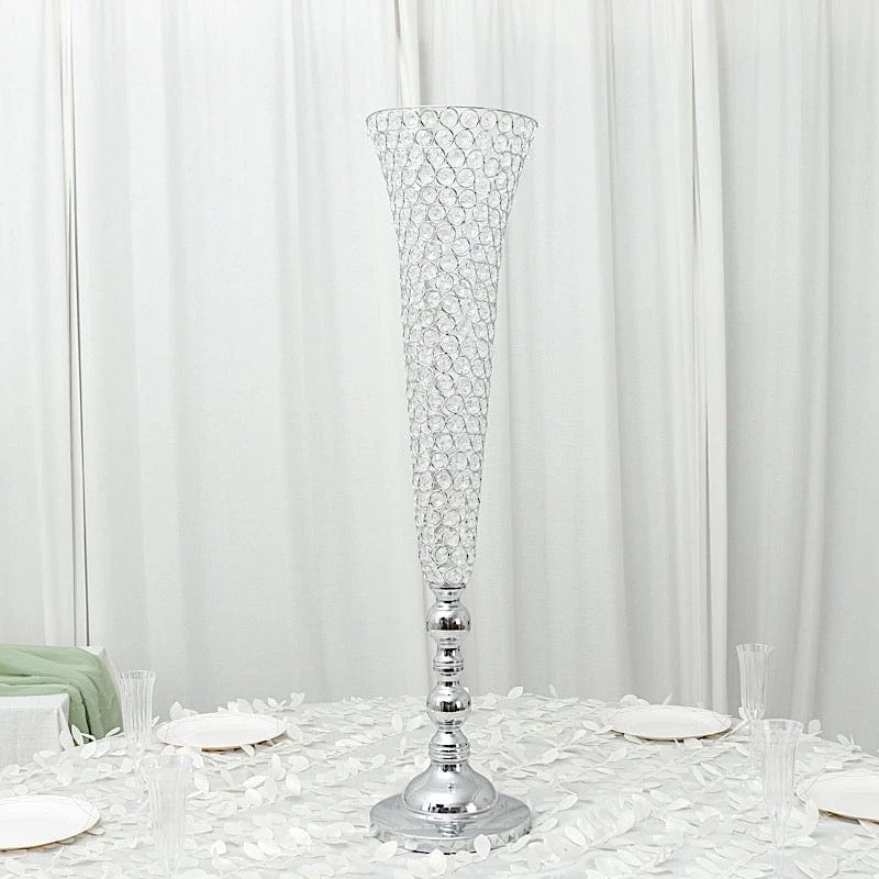 2 Metal 40" Tall Trumpet Vases With Acrylic Crystal Beads Table Centerpieces 20 2 Metal 40" Tall Trumpet Vases With Acrylic Crystal Beads Table Centerpieces - Image 18