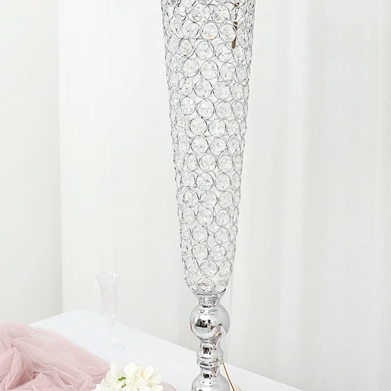 2 Metal 40" Tall Trumpet Vases With Acrylic Crystal Beads Table Centerpieces 17 2 Metal 40" Tall Trumpet Vases With Acrylic Crystal Beads Table Centerpieces - Image 15