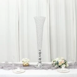 2 Metal 40" Tall Trumpet Vases With Acrylic Crystal Beads Table Centerpieces 36 2 Metal 40" Tall Trumpet Vases With Acrylic Crystal Beads Table Centerpieces -Optimal Home Decoration 2 metal 40 tall trumpet vases with acrylic crystal beads table centerpieces 30057498050623