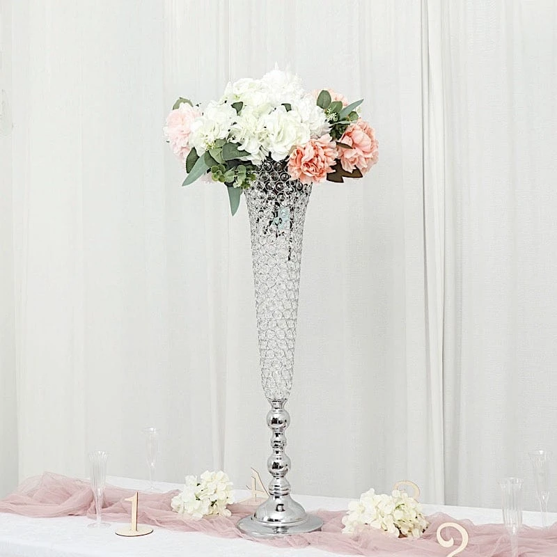 2 Metal 40" Tall Trumpet Vases With Acrylic Crystal Beads Table Centerpieces 18 2 Metal 40" Tall Trumpet Vases With Acrylic Crystal Beads Table Centerpieces - Image 16