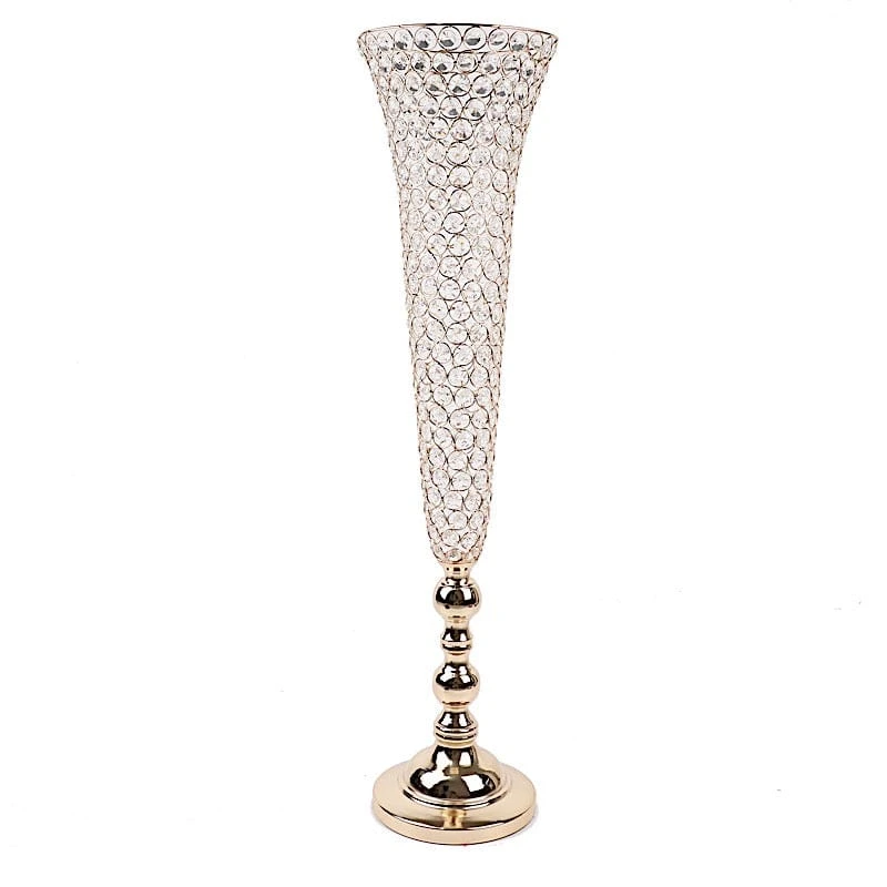 2 Metal 40" Tall Trumpet Vases With Acrylic Crystal Beads Table Centerpieces 3 2 Metal 40" Tall Trumpet Vases With Acrylic Crystal Beads Table Centerpieces