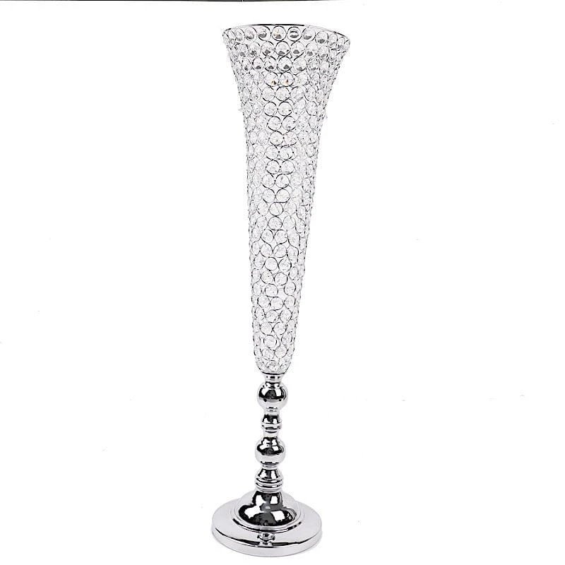 2 Metal 40" Tall Trumpet Vases With Acrylic Crystal Beads Table Centerpieces 12 2 Metal 40" Tall Trumpet Vases With Acrylic Crystal Beads Table Centerpieces - Image 10
