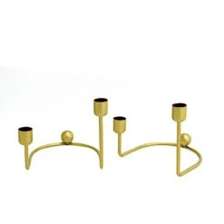 2 Metal 2 Arm Geometric Taper Candle Holders - Gold