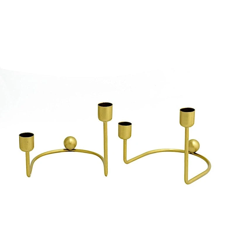 2 Metal 2 Arm Geometric Taper Candle Holders - Gold 3 2 Metal 2 Arm Geometric Taper Candle Holders - Gold
