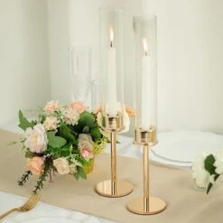 2 Metal Hurricane Taper Candle Holders With Clear Cylinder Glass Shades 27 2 Metal Hurricane Taper Candle Holders With Clear Cylinder Glass Shades -Optimal Home Decoration 2 metal taper candlestick holder with glass centerpieces 30746983399487