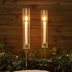 2 Metal Hurricane Taper Candle Holders With Clear Cylinder Glass Shades 24 2 Metal Hurricane Taper Candle Holders With Clear Cylinder Glass Shades -Optimal Home Decoration 2 metal taper candlestick holder with glass centerpieces 30746983432255