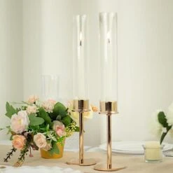 2 Metal Hurricane Taper Candle Holders With Clear Cylinder Glass Shades 26 2 Metal Hurricane Taper Candle Holders With Clear Cylinder Glass Shades -Optimal Home Decoration 2 metal taper candlestick holder with glass centerpieces 30746983497791