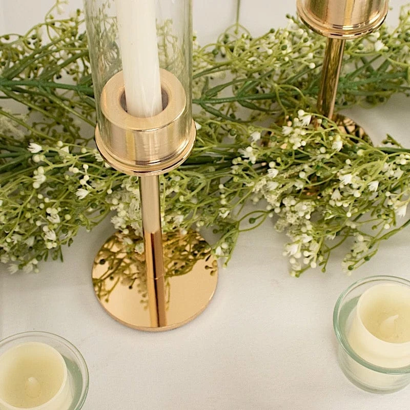 2 Metal Hurricane Taper Candle Holders With Clear Cylinder Glass Shades 12 2 Metal Hurricane Taper Candle Holders With Clear Cylinder Glass Shades - Image 10