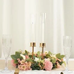 2 Metal Hurricane Taper Candle Holders With Clear Cylinder Glass Shades 28 2 Metal Hurricane Taper Candle Holders With Clear Cylinder Glass Shades -Optimal Home Decoration 2 metal taper candlestick holder with glass centerpieces 30746983661631