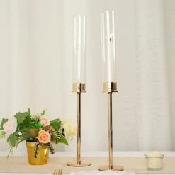 2 Metal Hurricane Taper Candle Holders With Clear Cylinder Glass Shades 35 2 Metal Hurricane Taper Candle Holders With Clear Cylinder Glass Shades -Optimal Home Decoration 2 metal taper candlestick holder with glass centerpieces 30746984710207