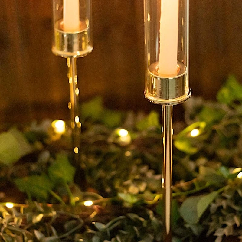 2 Metal Hurricane Taper Candle Holders With Clear Cylinder Glass Shades 21 2 Metal Hurricane Taper Candle Holders With Clear Cylinder Glass Shades - Image 19