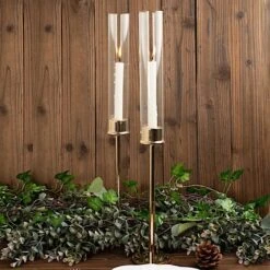 2 Metal Hurricane Taper Candle Holders With Clear Cylinder Glass Shades 36 2 Metal Hurricane Taper Candle Holders With Clear Cylinder Glass Shades -Optimal Home Decoration 2 metal taper candlestick holder with glass centerpieces 30746984939583