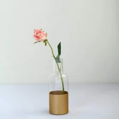 2 Pcs 10" Tall Glass Bottles Vases - Clear With Gold Spray 16 2 Pcs 10" Tall Glass Bottles Vases - Clear With Gold Spray -Optimal Home Decoration 2 pcs 10 tall glass bottles vases clear with gold spray vase a39 10 gold 28531372818495