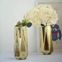 2 Pcs 11" Tall Mercury Glass Geometric Vases - Gold 15 2 Pcs 11" Tall Mercury Glass Geometric Vases - Gold -Optimal Home Decoration 2 pcs 11 tall mercury glass geometric vases gold vase a58 12 gold 13768131936319