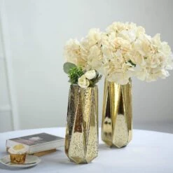 2 Pcs 11" Tall Mercury Glass Geometric Vases - Gold 17 2 Pcs 11" Tall Mercury Glass Geometric Vases - Gold -Optimal Home Decoration 2 pcs 11 tall mercury glass geometric vases gold vase a58 12 gold 13768147337279