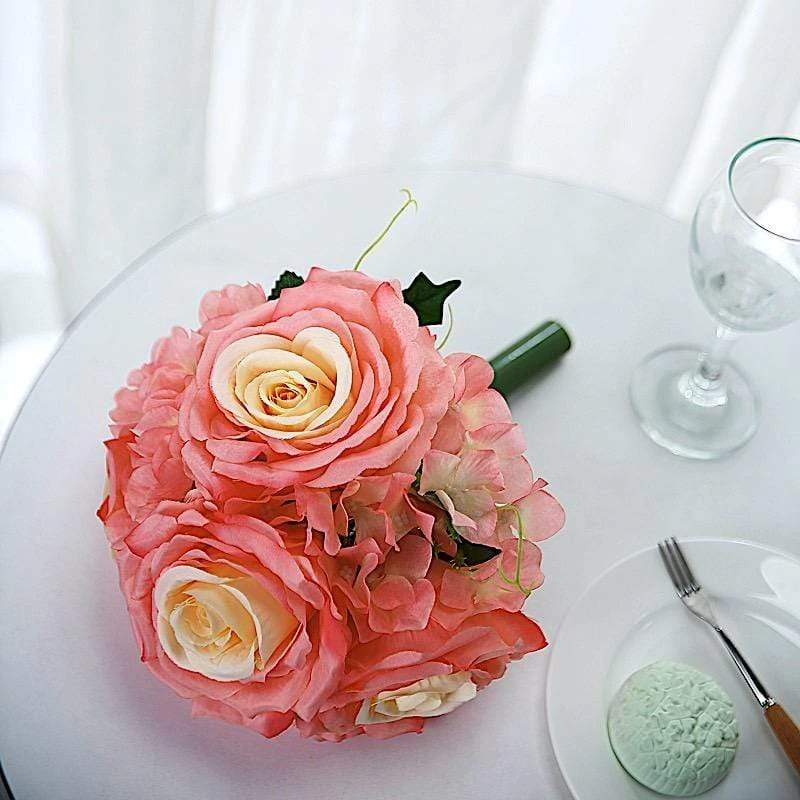 2 Pcs 11" Tall Silk Rose And Hydrangea Flowers Bouquets 7 2 Pcs 11" Tall Silk Rose And Hydrangea Flowers Bouquets - Image 5