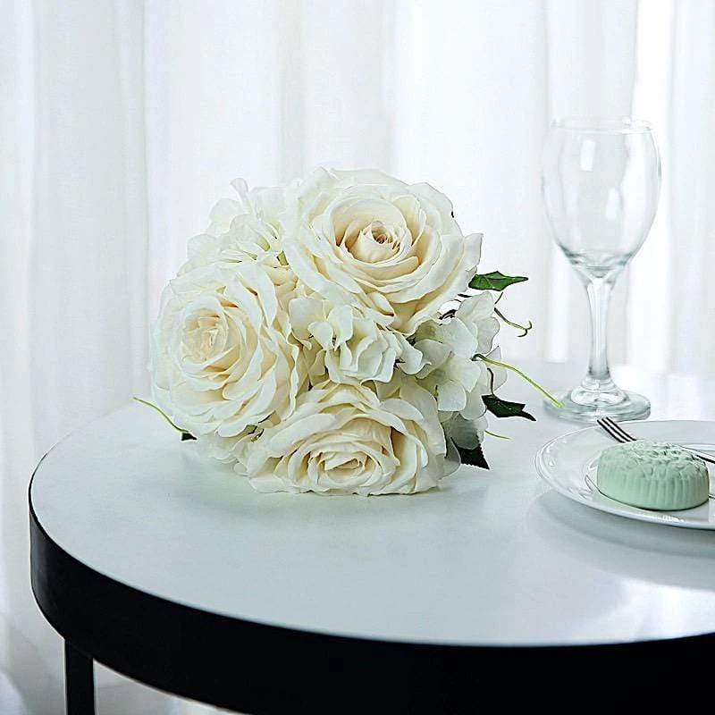 2 Pcs 11" Tall Silk Rose And Hydrangea Flowers Bouquets 18 2 Pcs 11" Tall Silk Rose And Hydrangea Flowers Bouquets - Image 16