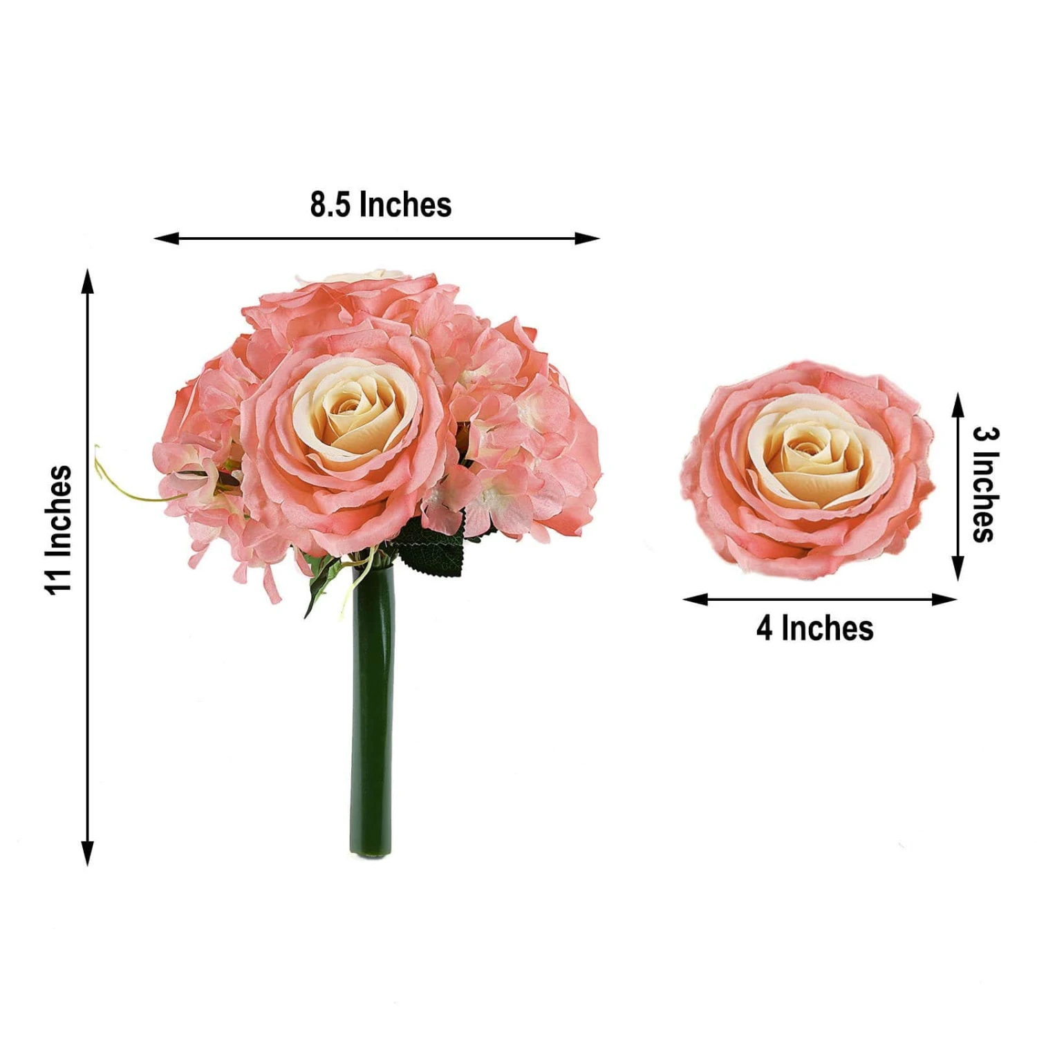 2 Pcs 11" Tall Silk Rose And Hydrangea Flowers Bouquets 4 2 Pcs 11" Tall Silk Rose And Hydrangea Flowers Bouquets - Image 2
