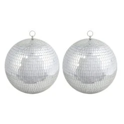 2 Pcs 12" Extra Wide Glass Mirror Disco Balls Ornaments - Silver