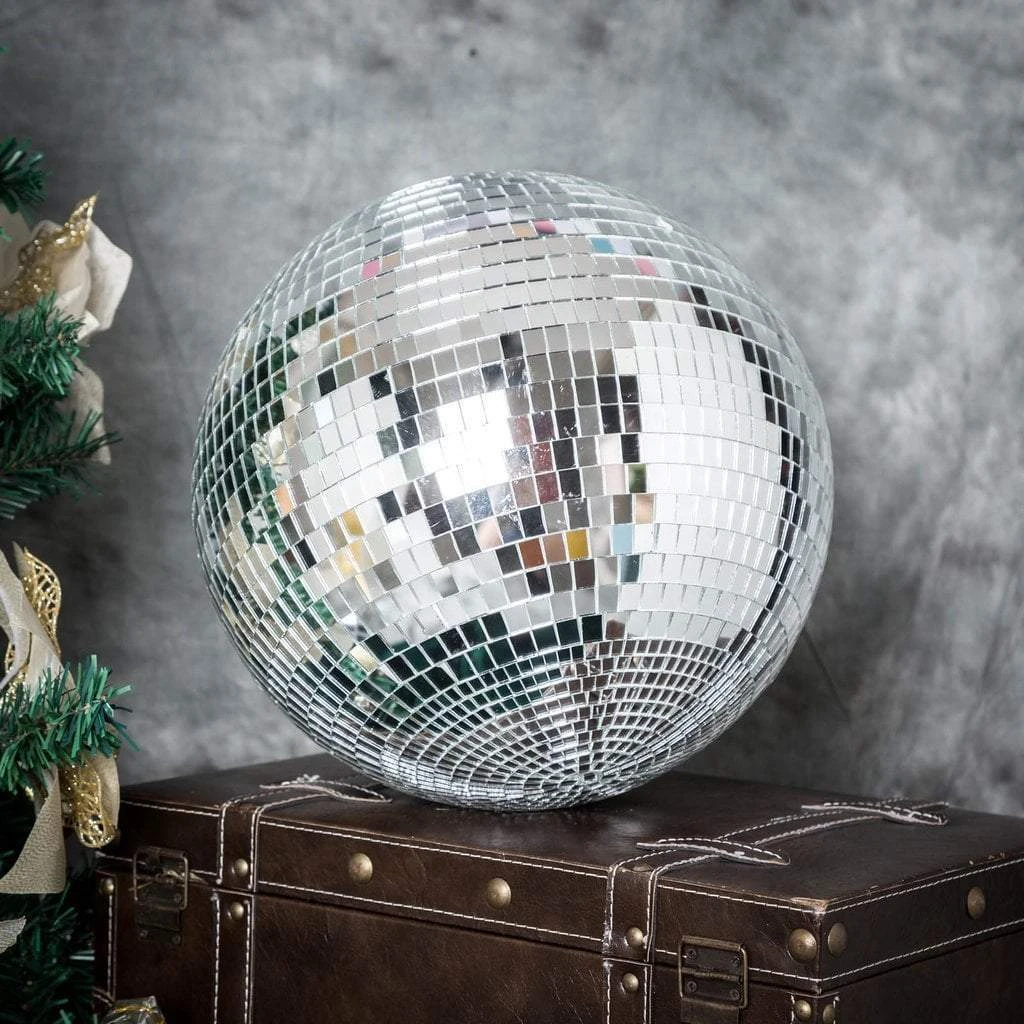 2 Pcs 12" Extra Wide Glass Mirror Disco Balls Ornaments - Silver 6 2 Pcs 12" Extra Wide Glass Mirror Disco Balls Ornaments - Silver - Image 4