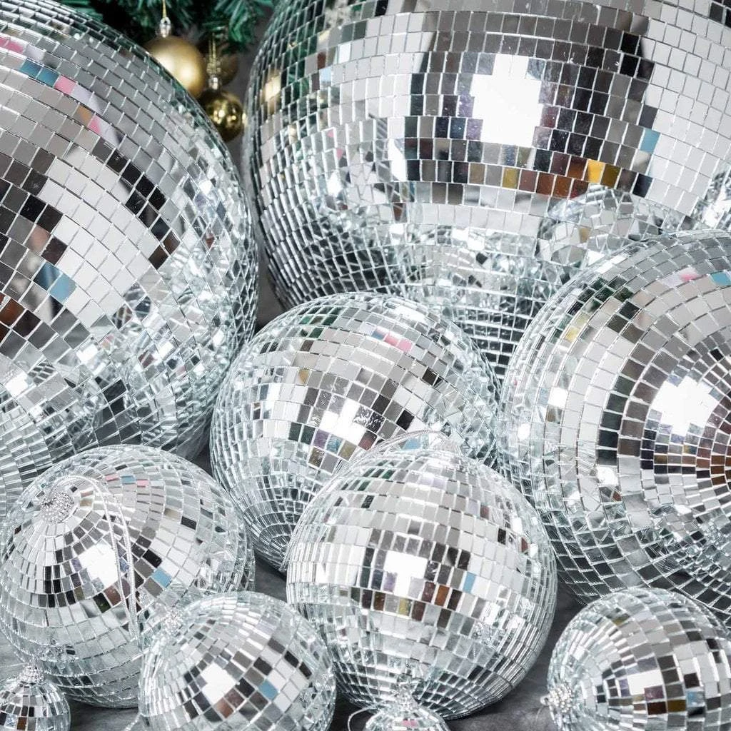 2 Pcs 12" Extra Wide Glass Mirror Disco Balls Ornaments - Silver 7 2 Pcs 12" Extra Wide Glass Mirror Disco Balls Ornaments - Silver - Image 5