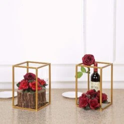 2 Pcs 12" Tall Geometric Metal Stands Wedding Flower Vase Holders -Optimal Home Decoration 2 pcs 12 tall geometric metal stands wedding flower vase holders 28939872436287