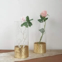 2 Pcs 12" Tall Glass Cylinder Honeycomb Rim Vases - Clear With Gold 13 2 Pcs 12" Tall Glass Cylinder Honeycomb Rim Vases - Clear With Gold -Optimal Home Decoration 2 pcs 12 tall glass cylinder honeycomb rim vases clear with gold vase a26 12 gold 13819781808191