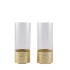 2 Pcs 12" Tall Glass Cylinder Honeycomb Rim Vases - Clear With Gold 18 2 Pcs 12" Tall Glass Cylinder Honeycomb Rim Vases - Clear With Gold -Optimal Home Decoration 2 pcs 12 tall glass cylinder honeycomb rim vases clear with gold vase a26 12 gold 27950750105663