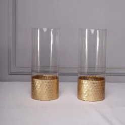 2 Pcs 12" Tall Glass Cylinder Honeycomb Rim Vases - Clear With Gold 16 2 Pcs 12" Tall Glass Cylinder Honeycomb Rim Vases - Clear With Gold -Optimal Home Decoration 2 pcs 12 tall glass cylinder honeycomb rim vases clear with gold vase a26 12 gold 28506761592895