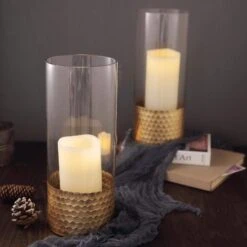 2 Pcs 12" Tall Glass Cylinder Honeycomb Rim Vases - Clear With Gold 14 2 Pcs 12" Tall Glass Cylinder Honeycomb Rim Vases - Clear With Gold -Optimal Home Decoration 2 pcs 12 tall glass cylinder honeycomb rim vases clear with gold vase a26 12 gold 28506778042431