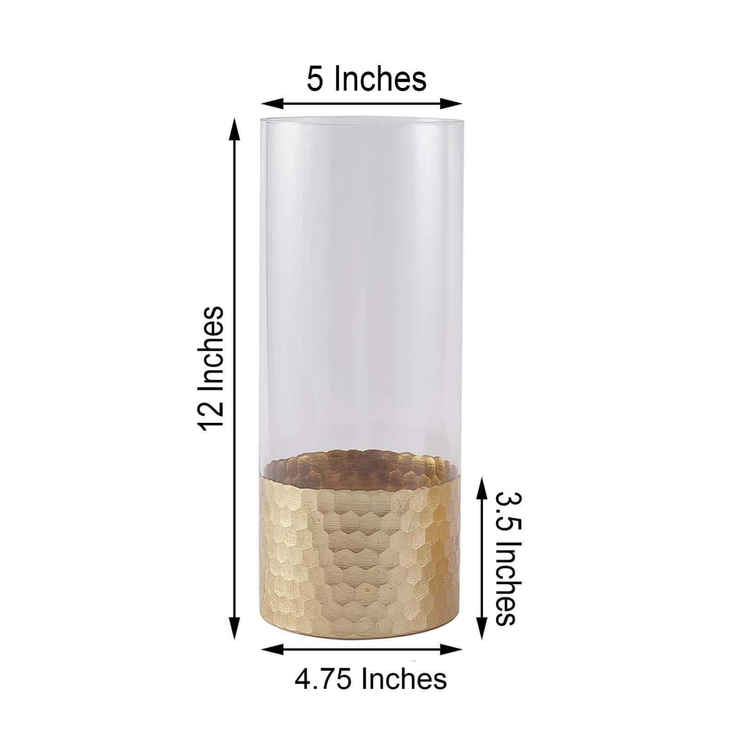 2 Pcs 12" Tall Glass Cylinder Honeycomb Rim Vases - Clear With Gold 9 2 Pcs 12" Tall Glass Cylinder Honeycomb Rim Vases - Clear With Gold - Image 7