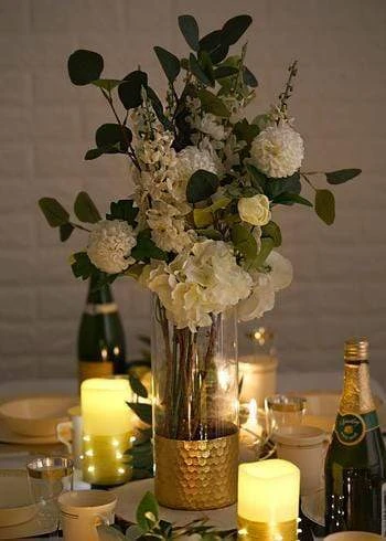 2 Pcs 12" Tall Glass Cylinder Honeycomb Rim Vases - Clear With Gold 11 2 Pcs 12" Tall Glass Cylinder Honeycomb Rim Vases - Clear With Gold - Image 9