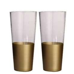 2 Pcs 12" Tall Glass Cylinder Vases - Clear With Gold Spray -Optimal Home Decoration 2 pcs 12 tall glass cylinder vases clear with gold spray vase a40 12 gold 13767863435327