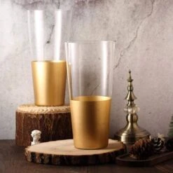 2 Pcs 12" Tall Glass Cylinder Vases - Clear With Gold Spray -Optimal Home Decoration 2 pcs 12 tall glass cylinder vases clear with gold spray vase a40 12 gold 13767922122815