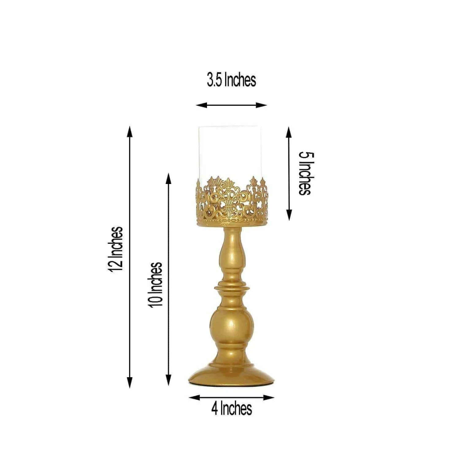 2 Pcs 12" Tall Lacy Trim Metal With Glass Candle Holders Centerpieces - Gold 4 2 Pcs 12" Tall Lacy Trim Metal With Glass Candle Holders Centerpieces - Gold - Image 2