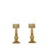2 Pcs 12" Tall Lacy Trim Metal With Glass Candle Holders Centerpieces - Gold