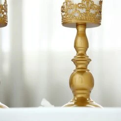 2 Pcs 12" Tall Lacy Trim Metal With Glass Candle Holders Centerpieces - Gold 11 2 Pcs 12" Tall Lacy Trim Metal With Glass Candle Holders Centerpieces - Gold -Optimal Home Decoration 2 pcs 12 tall lacy trim metal with glass candle holders centerpieces gold chdlr cand 028 12 gold 11686258999359