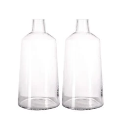 2 Pcs 12" Tall Tapered Neck Glass Vases Centerpieces - Clear
