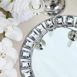 2 Pcs 13" Round Mirror Glass Charger Plates With Crystal Rim - Silver 11 2 Pcs 13" Round Mirror Glass Charger Plates With Crystal Rim - Silver -Optimal Home Decoration 2 pcs 13 round mirror glass charger plates with crystal rim silver chrg glas0001 silv 15096672845887